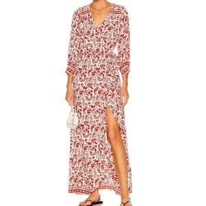 Natalie Martin Kate Wrap Dress Shadow print red tie waist 7/8 sleeve
